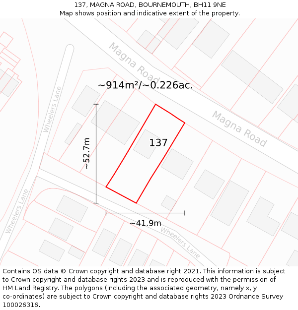 137, MAGNA ROAD, BOURNEMOUTH, BH11 9NE: Plot and title map