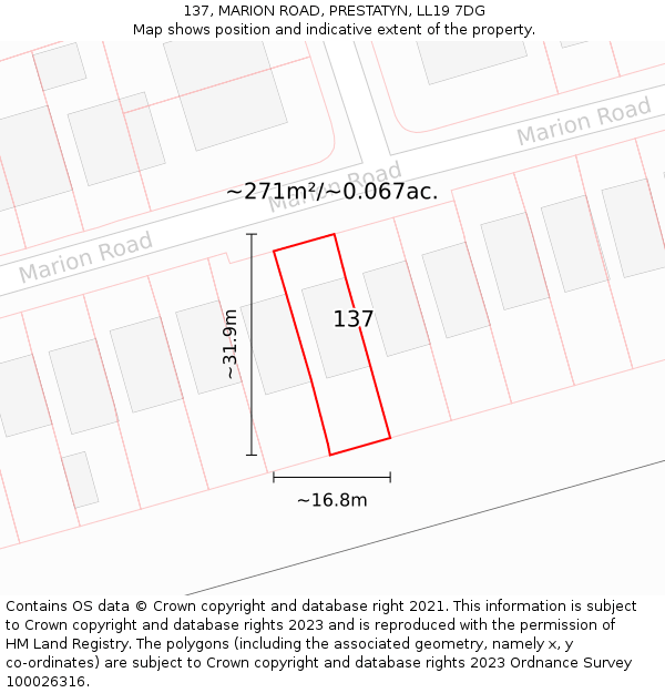 137, MARION ROAD, PRESTATYN, LL19 7DG: Plot and title map