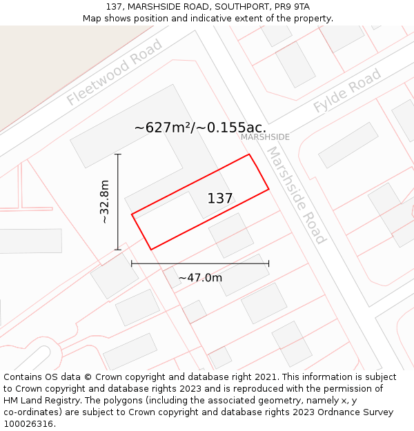 137, MARSHSIDE ROAD, SOUTHPORT, PR9 9TA: Plot and title map