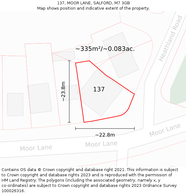 137, MOOR LANE, SALFORD, M7 3GB: Plot and title map