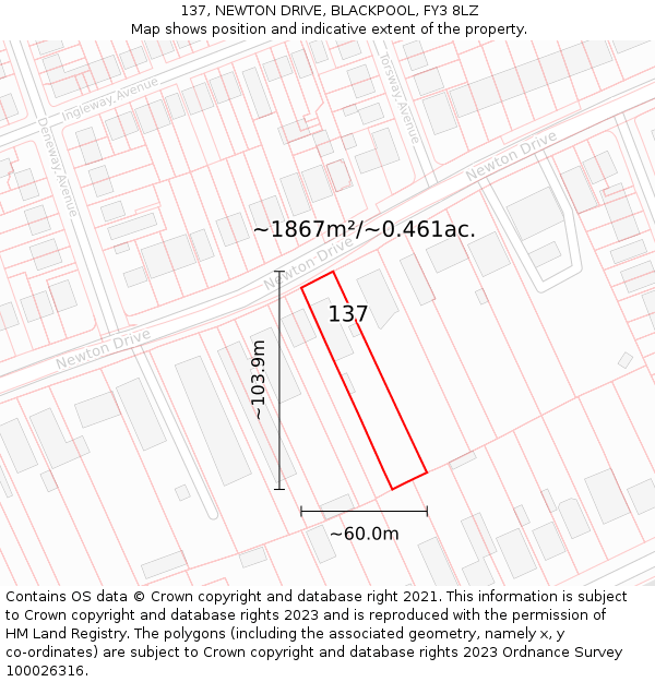 137, NEWTON DRIVE, BLACKPOOL, FY3 8LZ: Plot and title map