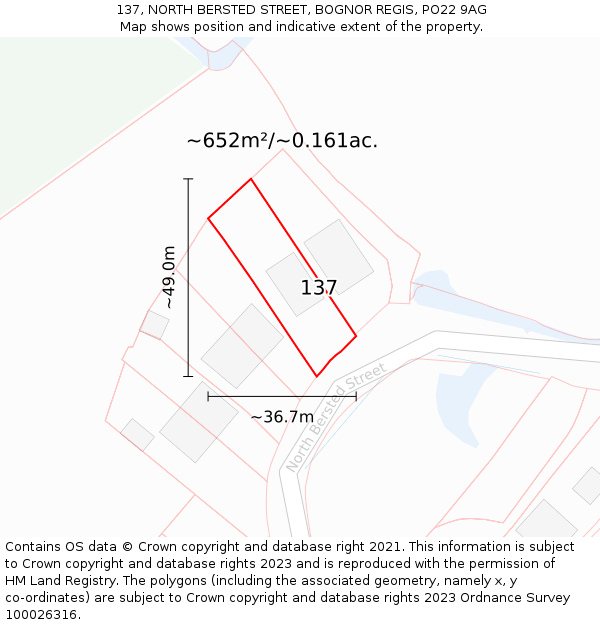 137, NORTH BERSTED STREET, BOGNOR REGIS, PO22 9AG: Plot and title map