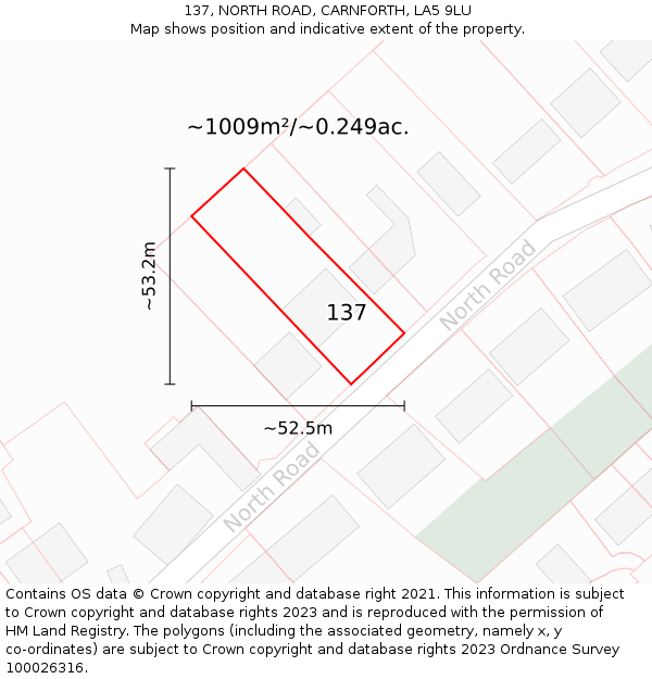 137, NORTH ROAD, CARNFORTH, LA5 9LU: Plot and title map