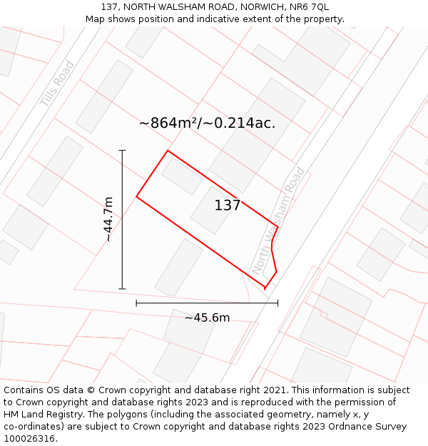 137, NORTH WALSHAM ROAD, NORWICH, NR6 7QL: Plot and title map