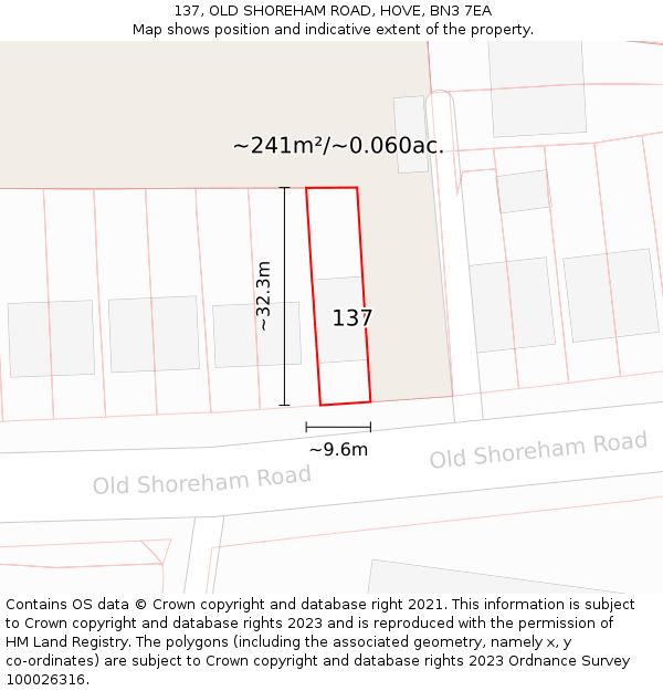 137, OLD SHOREHAM ROAD, HOVE, BN3 7EA: Plot and title map