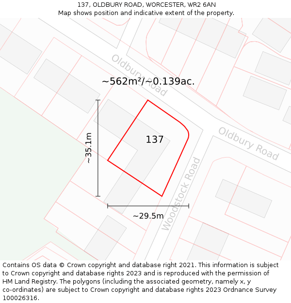 137, OLDBURY ROAD, WORCESTER, WR2 6AN: Plot and title map