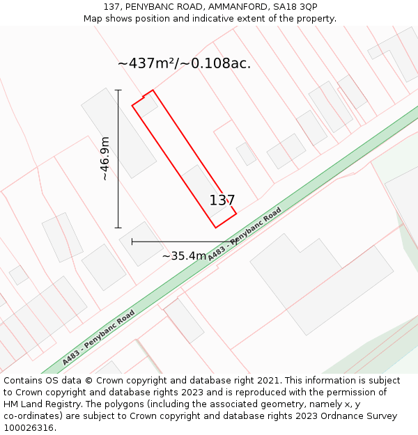 137, PENYBANC ROAD, AMMANFORD, SA18 3QP: Plot and title map