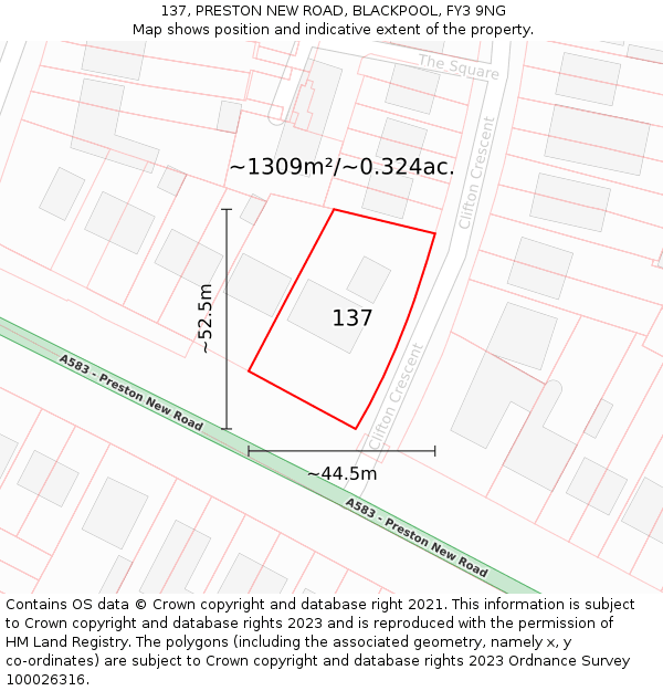 137, PRESTON NEW ROAD, BLACKPOOL, FY3 9NG: Plot and title map