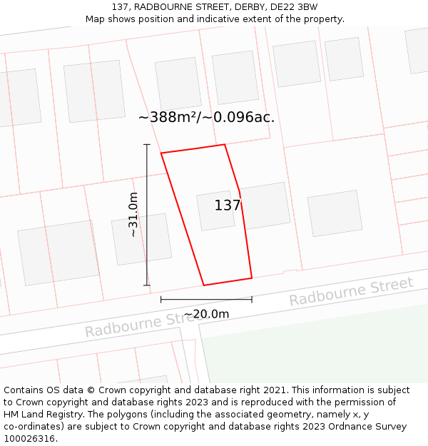 137, RADBOURNE STREET, DERBY, DE22 3BW: Plot and title map