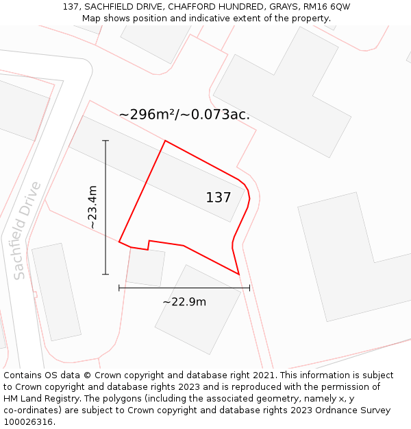 137, SACHFIELD DRIVE, CHAFFORD HUNDRED, GRAYS, RM16 6QW: Plot and title map