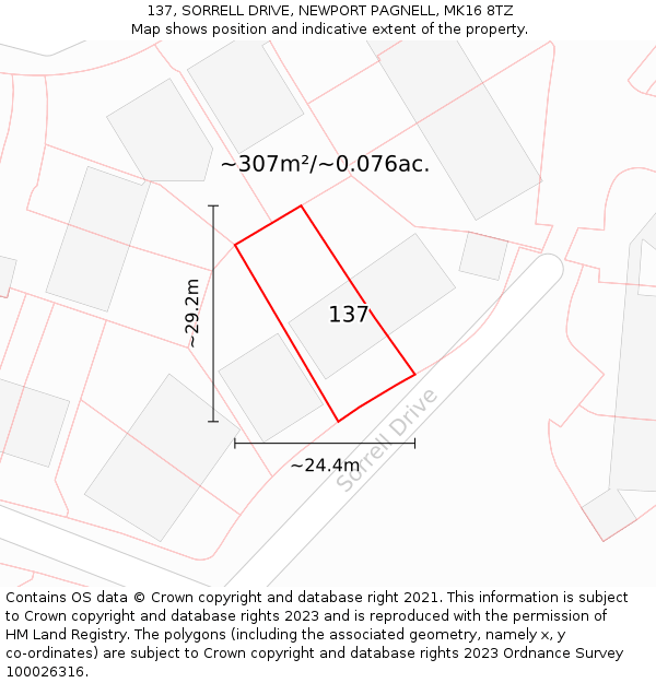 137, SORRELL DRIVE, NEWPORT PAGNELL, MK16 8TZ: Plot and title map