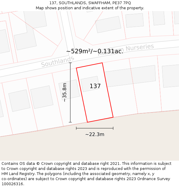137, SOUTHLANDS, SWAFFHAM, PE37 7PQ: Plot and title map