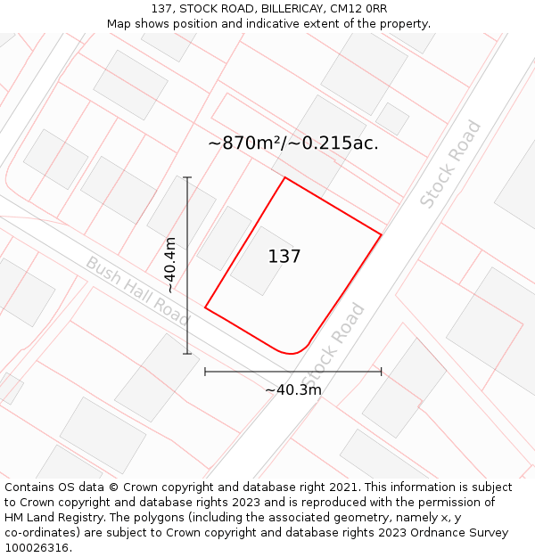 137, STOCK ROAD, BILLERICAY, CM12 0RR: Plot and title map