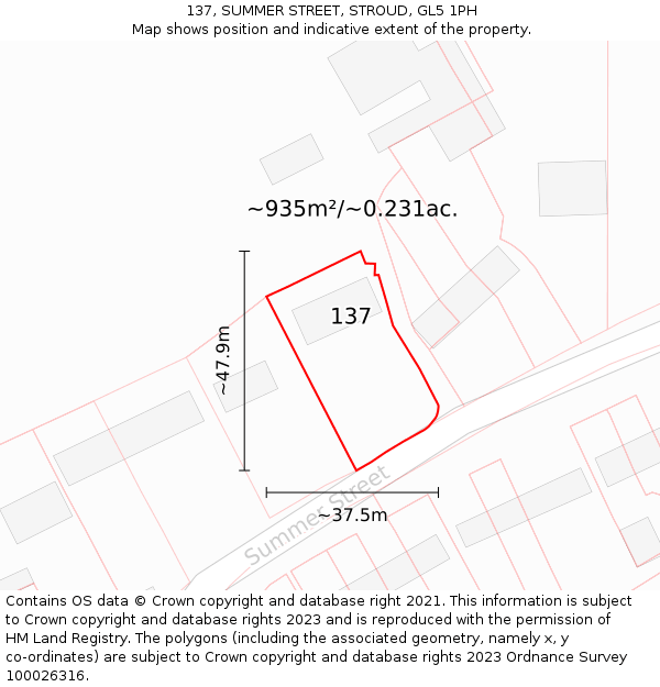 137, SUMMER STREET, STROUD, GL5 1PH: Plot and title map