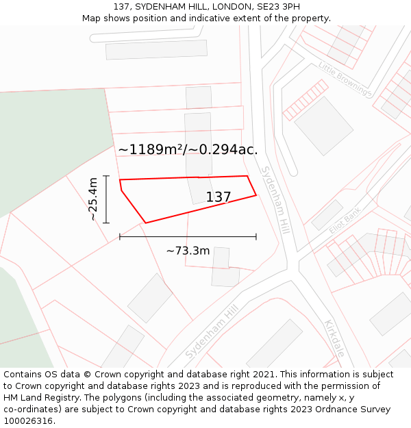 137, SYDENHAM HILL, LONDON, SE23 3PH: Plot and title map