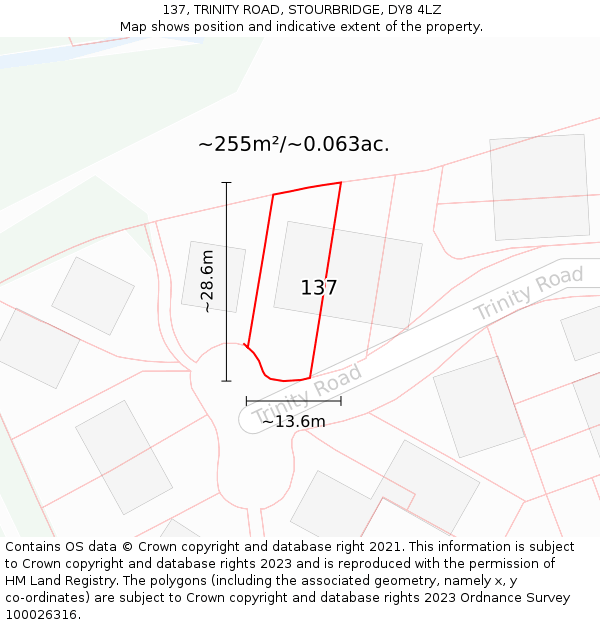 137, TRINITY ROAD, STOURBRIDGE, DY8 4LZ: Plot and title map