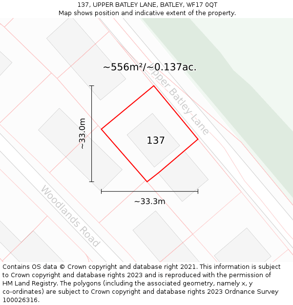 137, UPPER BATLEY LANE, BATLEY, WF17 0QT: Plot and title map