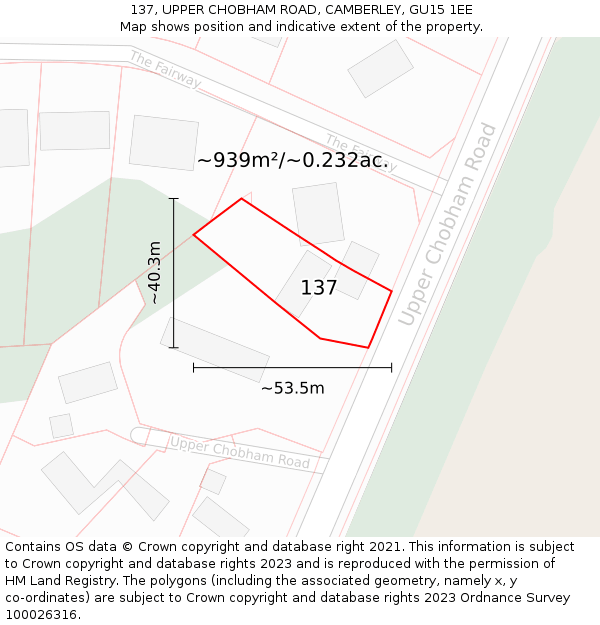 137, UPPER CHOBHAM ROAD, CAMBERLEY, GU15 1EE: Plot and title map