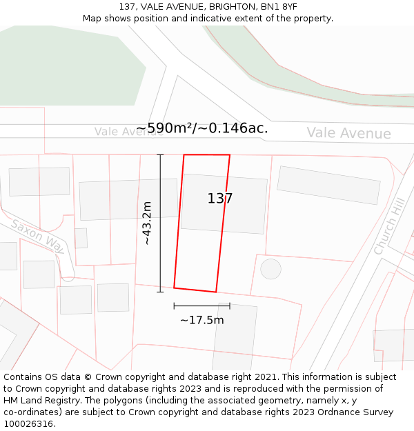 137, VALE AVENUE, BRIGHTON, BN1 8YF: Plot and title map