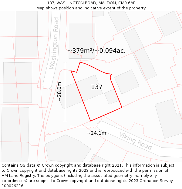 137, WASHINGTON ROAD, MALDON, CM9 6AR: Plot and title map