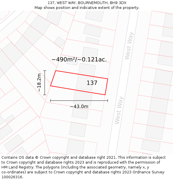 137, WEST WAY, BOURNEMOUTH, BH9 3DX: Plot and title map