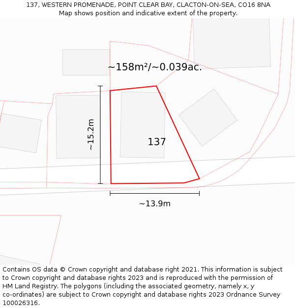 137, WESTERN PROMENADE, POINT CLEAR BAY, CLACTON-ON-SEA, CO16 8NA: Plot and title map