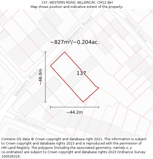 137, WESTERN ROAD, BILLERICAY, CM12 9JH: Plot and title map