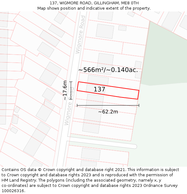 137, WIGMORE ROAD, GILLINGHAM, ME8 0TH: Plot and title map