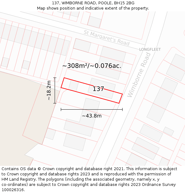 137, WIMBORNE ROAD, POOLE, BH15 2BG: Plot and title map