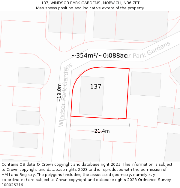 137, WINDSOR PARK GARDENS, NORWICH, NR6 7PT: Plot and title map