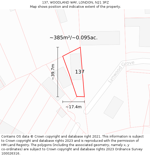 137, WOODLAND WAY, LONDON, N21 3PZ: Plot and title map