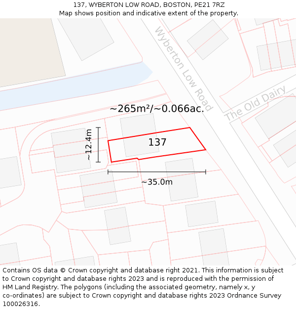 137, WYBERTON LOW ROAD, BOSTON, PE21 7RZ: Plot and title map