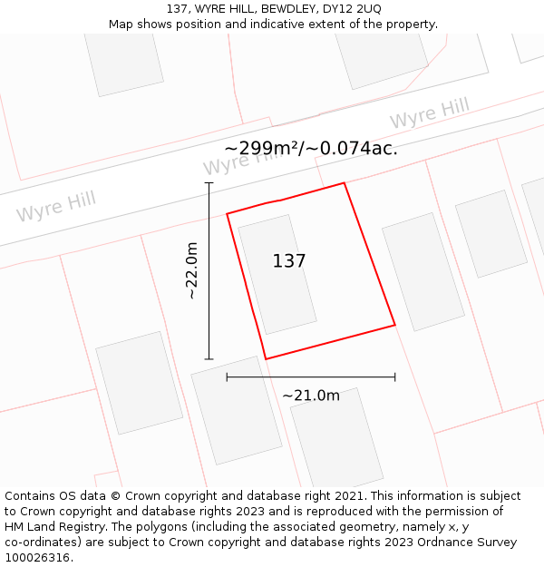 137, WYRE HILL, BEWDLEY, DY12 2UQ: Plot and title map