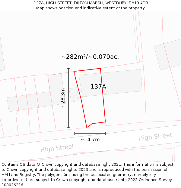 137A, HIGH STREET, DILTON MARSH, WESTBURY, BA13 4DR: Plot and title map