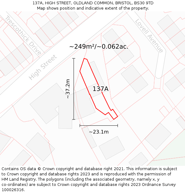 137A, HIGH STREET, OLDLAND COMMON, BRISTOL, BS30 9TD: Plot and title map