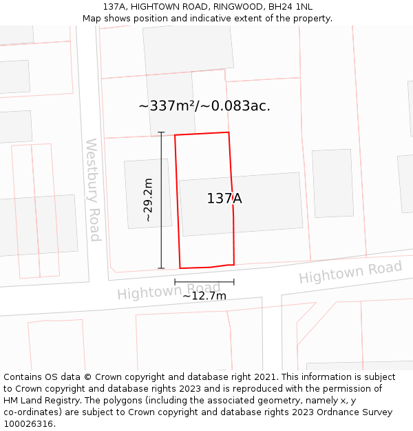 137A, HIGHTOWN ROAD, RINGWOOD, BH24 1NL: Plot and title map