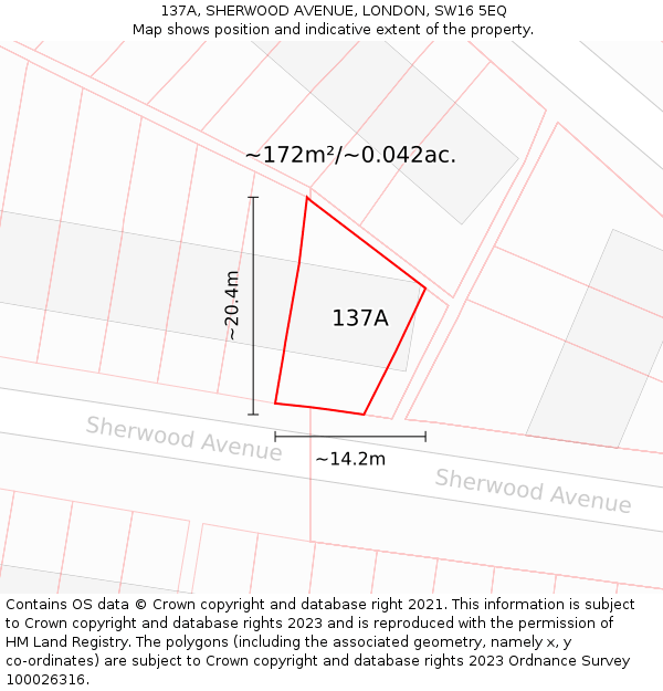 137A, SHERWOOD AVENUE, LONDON, SW16 5EQ: Plot and title map