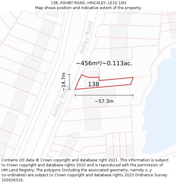 138, ASHBY ROAD, HINCKLEY, LE10 1SN: Plot and title map