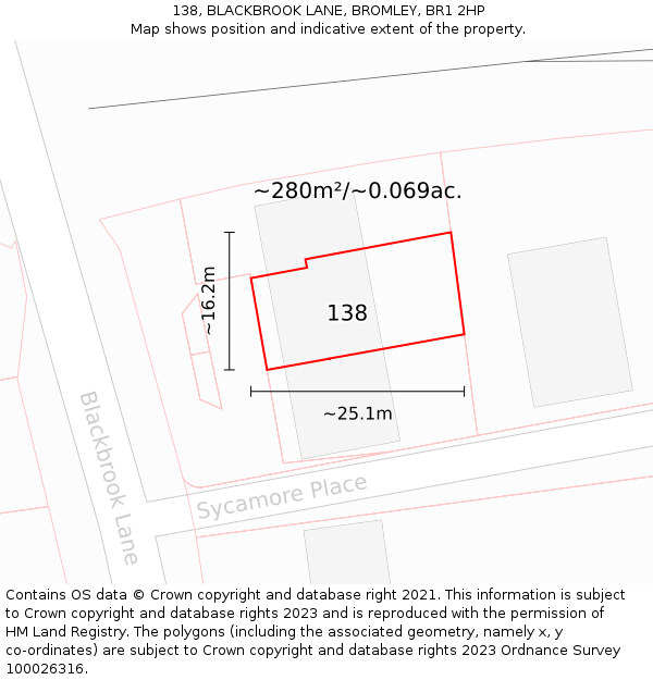 138, BLACKBROOK LANE, BROMLEY, BR1 2HP: Plot and title map