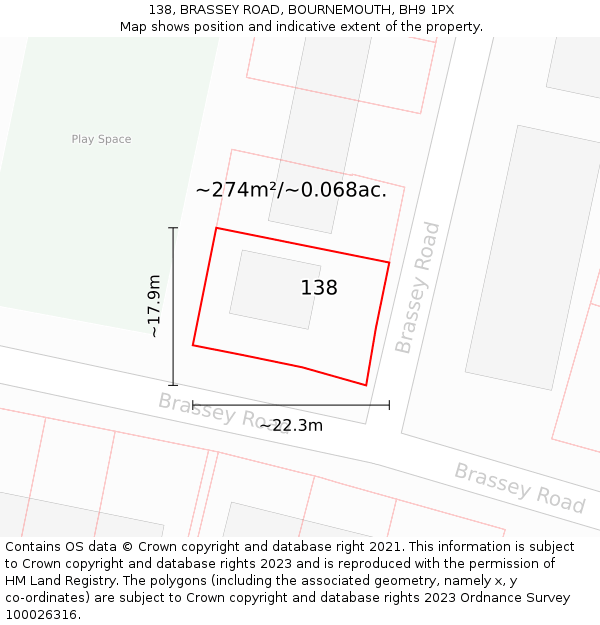 138, BRASSEY ROAD, BOURNEMOUTH, BH9 1PX: Plot and title map