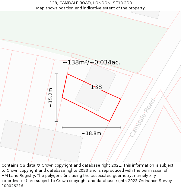138, CAMDALE ROAD, LONDON, SE18 2DR: Plot and title map