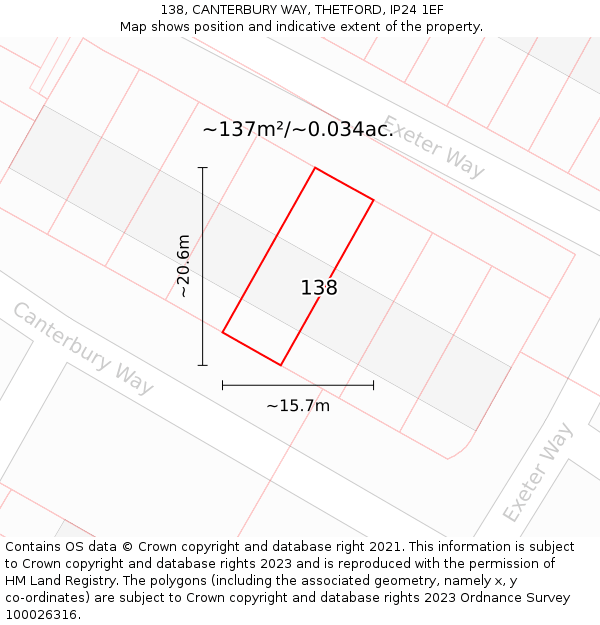 138, CANTERBURY WAY, THETFORD, IP24 1EF: Plot and title map