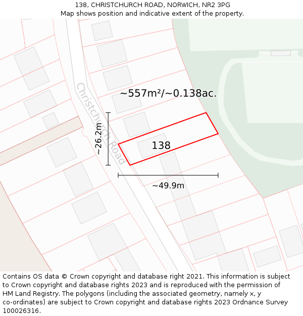 138, CHRISTCHURCH ROAD, NORWICH, NR2 3PG: Plot and title map
