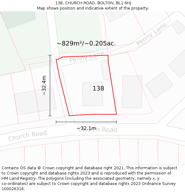 138, CHURCH ROAD, BOLTON, BL1 6HJ: Plot and title map