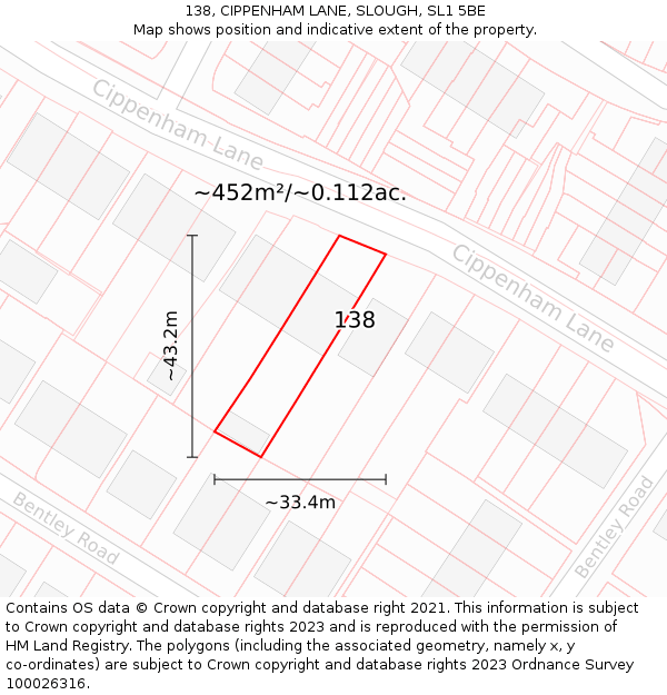 138, CIPPENHAM LANE, SLOUGH, SL1 5BE: Plot and title map