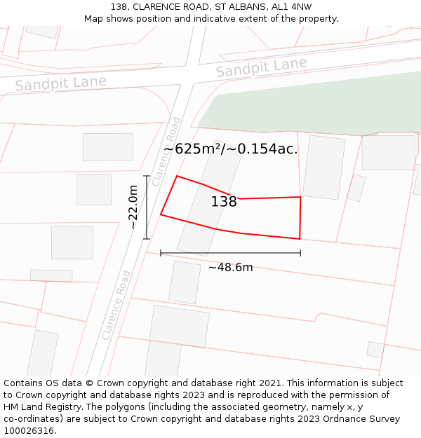 138, CLARENCE ROAD, ST ALBANS, AL1 4NW: Plot and title map