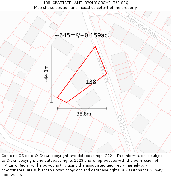 138, CRABTREE LANE, BROMSGROVE, B61 8PQ: Plot and title map