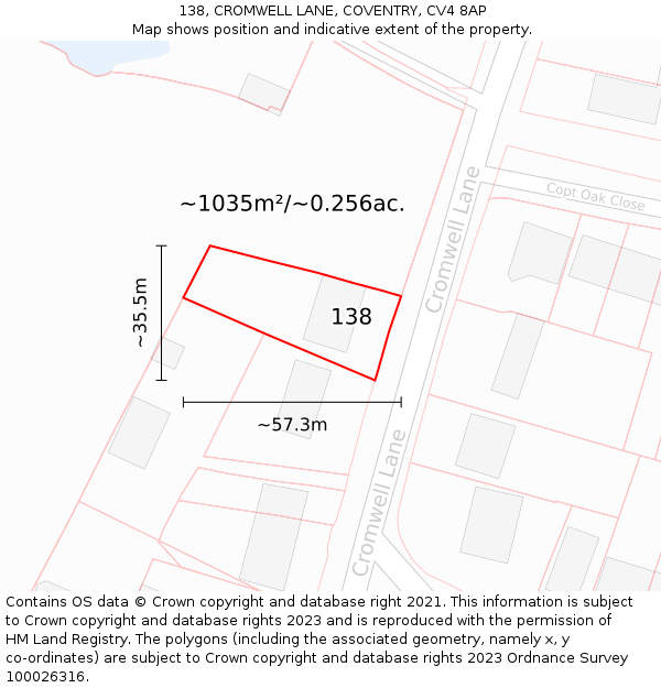 138, CROMWELL LANE, COVENTRY, CV4 8AP: Plot and title map
