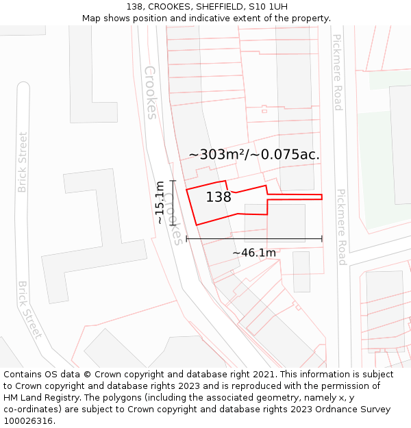 138, CROOKES, SHEFFIELD, S10 1UH: Plot and title map