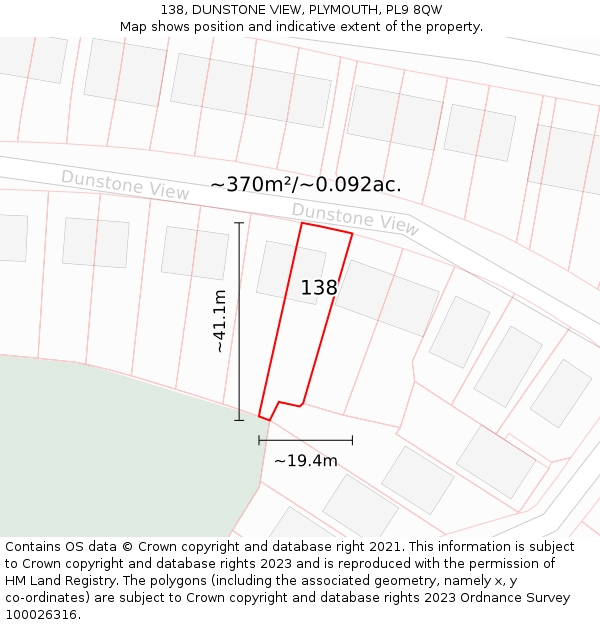 138, DUNSTONE VIEW, PLYMOUTH, PL9 8QW: Plot and title map